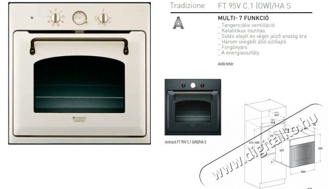 Hotpoint Ariston FT 95VC.1 (OW) /HA S Sütő Konyhai termékek - Sütő-főzőlap, tűzhely (beépíthető) - Sütő (beépíthető) - 268265