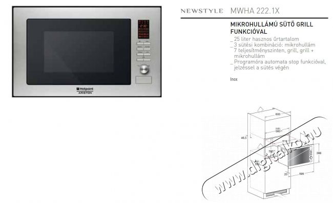 Hotpoint Ariston MWHA 222.1 X Mikrohullámú sütő Konyhai termékek - Mikrohullámú sütő - Mikrohullámú sütő (beépíthető) - 268199