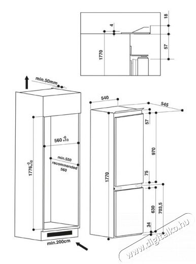 Hotpoint Ariston BCB 7030 E C AAA O3 hűtőszekrény Konyhai termékek - Hűtő, fagyasztó (beépíthető) - Alulfagyasztós kombinált hűtő - 306184