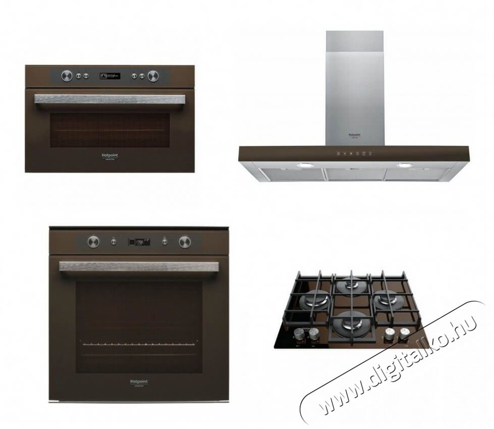 Hotpoint Ariston TQG 641 /HA (CF) beépíthető főzőlap + FI7 861 SH CF HA beépíthető sütő + MD 764 CF HA beépíthető mikrohullámú sütő + HHBS 9.8F LT CF páraelszívó Konyhai termékek - Sütő-főzőlap, tűzhely (beépíthető) - Sütő-főzőlap szett (beépíthető) - 347712
