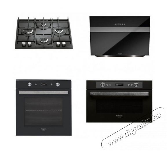 Hotpoint Ariston FI7 861 SH BL HA beépíthető sütő + TQG 641 HA(BK) EE főzőlap + MD 764 BL HA beépíthető mikrohullámú sütő + HHVS 8.7F LT K páraelszívó Konyhai termékek - Sütő-főzőlap, tűzhely (beépíthető) - Sütő-főzőlap szett (beépíthető) - 347713