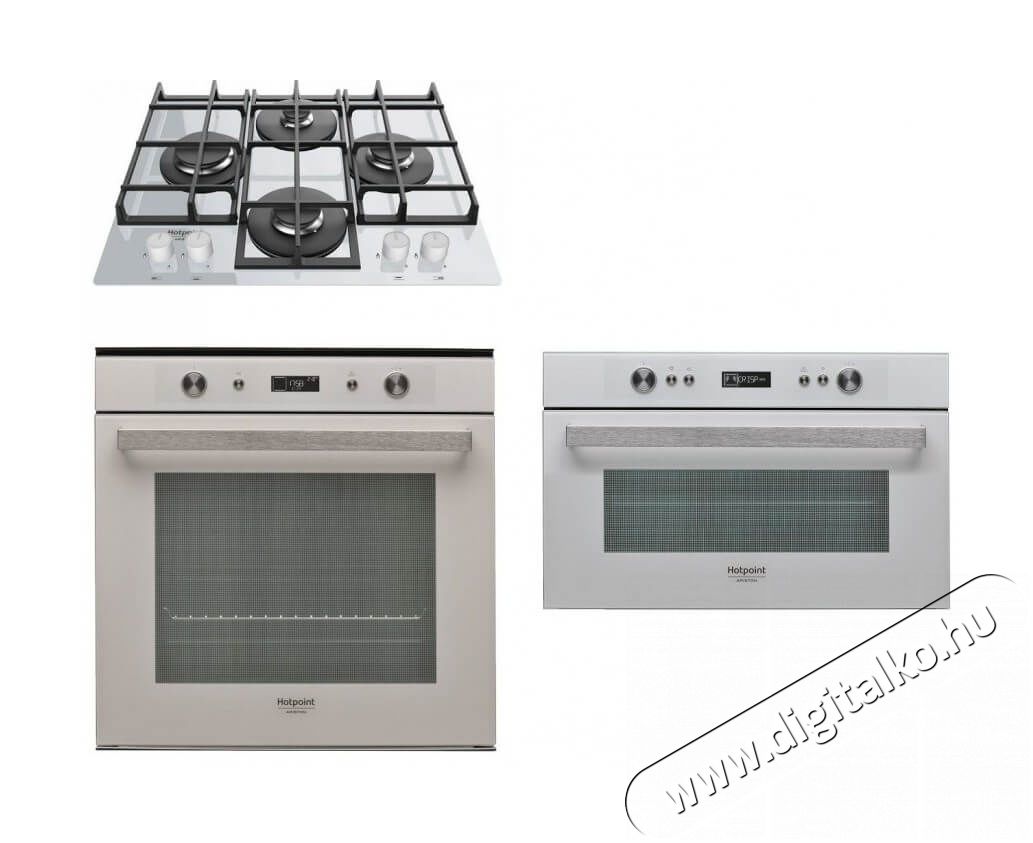 Hotpoint Ariston FI7 861 SH WH HA beépíthető sütő + TQG 641 /HA(WH) EE főzőlap + MD 764 WH HA mikrohullámú sütő Konyhai termékek - Sütő-főzőlap, tűzhely (beépíthető) - Sütő-főzőlap szett (beépíthető) - 347719