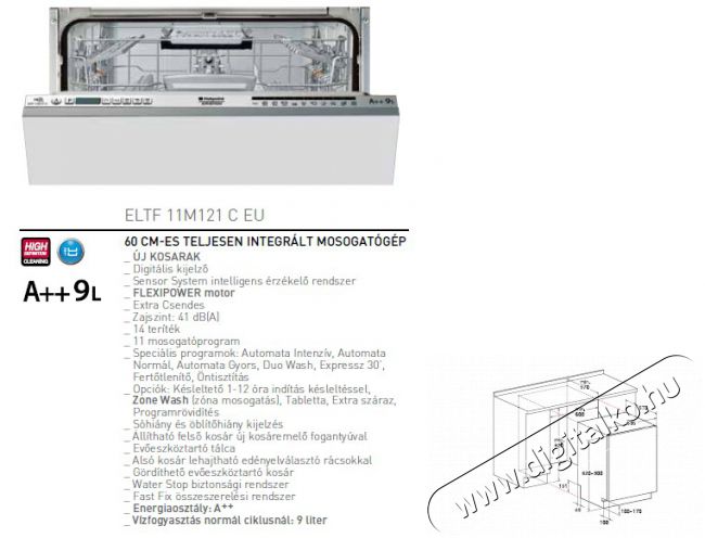 Hotpoint Ariston ELTF 11M121 C EU Mosogatógép Konyhai termékek - Mosogatógép - Normál (60cm) beépíthető mosogatógép - 281111