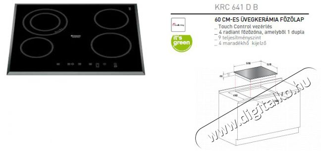 Hotpoint Ariston KRC 641 D B Főzőlap Konyhai termékek - Sütő-főzőlap, tűzhely (beépíthető) - Elektromos főzőlap (beépíthető) - 268163