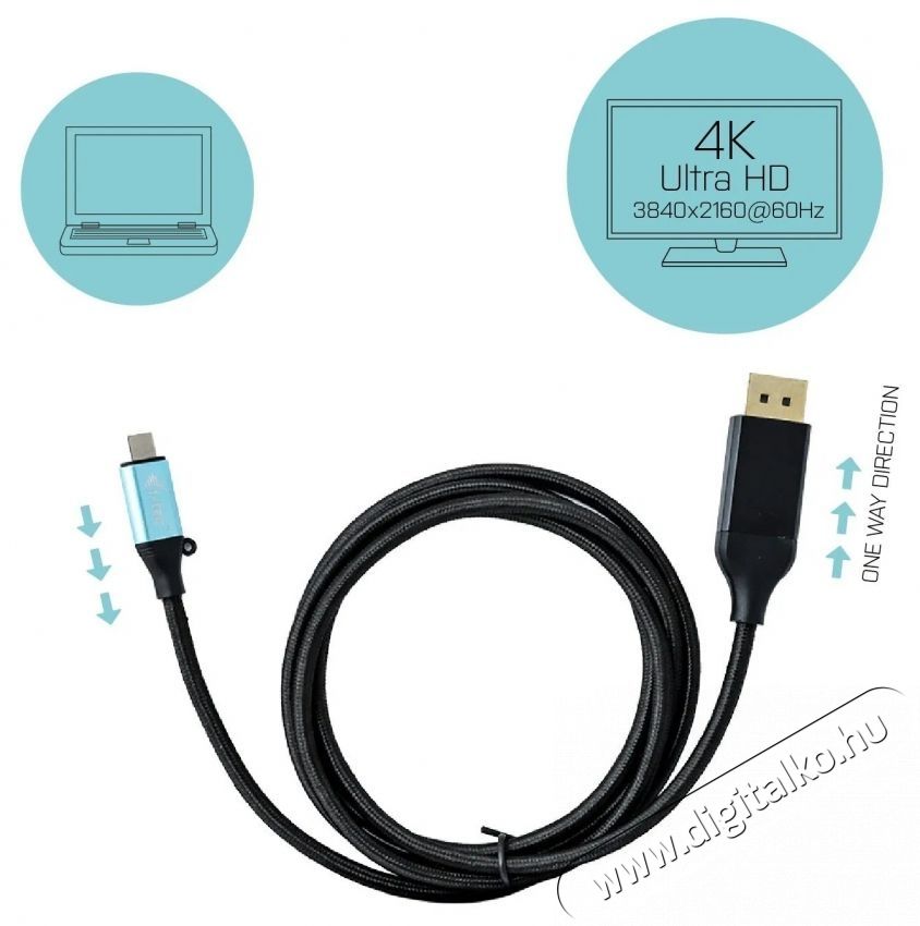 i-tec USB-C DisplayPort video &aacute;talak&iacute;t&oacute; 4K / 60Hz   200cm k&aacute;bel &aacute;talak&iacute;t&oacute; USB-C &eacute;s DISPLAYPORT Tv kieg&eacute;sz&iacute;tők - K&aacute;bel / csatlakoz&oacute; - Csatlakoz&oacute; / eloszt&oacute; / &aacute;talak&iacute;t&oacute; - 531853