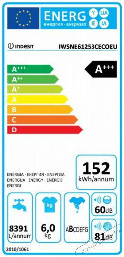 Indesit IWSNE 61253 C ECO EU mosógép Háztartás / Otthon / Kültér - Mosógép / szárítógép - Elöltöltős keskeny (45cm-ig) mosógép - 338867