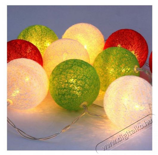 Iris Gömb alakú 6cm/színes fonott/1,5m/piros-fehér-zöld/10db LED-es/USB-s fénydekoráció Háztartás / Otthon / Kültér - Világítás / elektromosság - Led szalag / fényfüzér - 388699