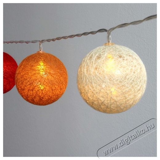 Iris Gömb alakú 6cm/színes fonott/4,5m/piros-narancs-meleg fehér/30db LED-es/USB-s fénydekoráció Háztartás / Otthon / Kültér - Világítás / elektromosság - Led szalag / fényfüzér - 388944