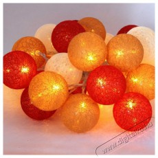Iris Gömb alakú 6cm/színes fonott/4,5m/piros-narancs-meleg fehér/30db LED-es/USB-s fénydekoráció Háztartás / Otthon / Kültér - Világítás / elektromosság - Led szalag / fényfüzér - 388944