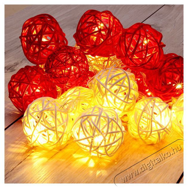 Iris G&ouml;mb alak&uacute; fonott/rattan/4m/feh&eacute;r + piros/20db LED-es/3xAA elemes f&eacute;nydekor&aacute;ci&oacute; H&aacute;ztart&aacute;s / Otthon / K&uuml;lt&eacute;r - Vil&aacute;g&iacute;t&aacute;s / elektromoss&aacute;g - Led szalag / f&eacute;nyf&uuml;z&eacute;r - 388525