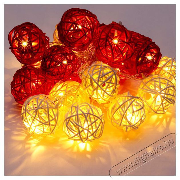 Iris G&ouml;mb alak&uacute; fonott/rattan/4m/feh&eacute;r + piros/20db LED-es/3xAA elemes f&eacute;nydekor&aacute;ci&oacute; H&aacute;ztart&aacute;s / Otthon / K&uuml;lt&eacute;r - Vil&aacute;g&iacute;t&aacute;s / elektromoss&aacute;g - Led szalag / f&eacute;nyf&uuml;z&eacute;r - 388525