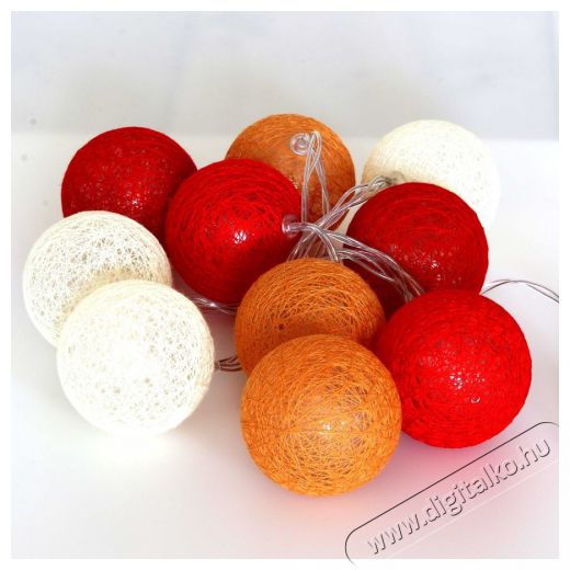 Iris Gömb alakú 6cm/színes fonott/1,5m/piros-narancs-meleg fehér/10db LED-es/USB-s fénydekoráció Háztartás / Otthon / Kültér - Világítás / elektromosság - Led szalag / fényfüzér - 388546