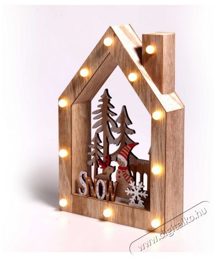 Iris Karácsonyi ház alakú Télapó-rénszarvas mintás/20x30x5,5cm/meleg fehér LED-es fa fénydekoráció Háztartás / Otthon / Kültér - Világítás / elektromosság - Hangulat teremtő világítás - 389029