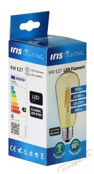 Iris Lighting Filament Bulb Longtip E27 ST64 6W/3000K/540lm aranysz&iacute;nű LED f&eacute;nyforr&aacute;s H&aacute;ztart&aacute;s / Otthon / K&uuml;lt&eacute;r - Vil&aacute;g&iacute;t&aacute;s / elektromoss&aacute;g - E27 foglalat&uacute; izz&oacute; - 476736