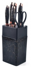 Iris KT-015-BK fekete 7db-os konyhai kés készlet, márványos tartóval Konyhai termékek - Konyhai eszköz - Kés / olló - 513448