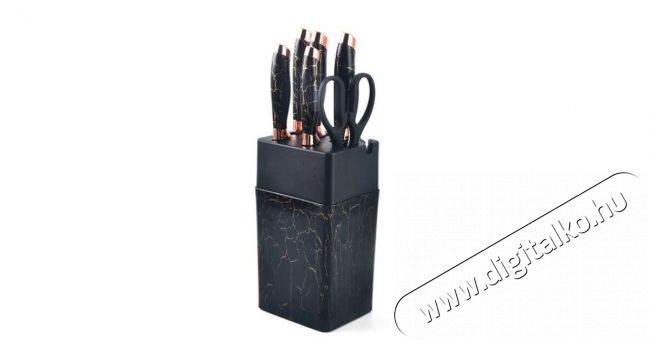 Iris KT-015-BK fekete 7db-os konyhai kés készlet, márványos tartóval Konyhai termékek - Konyhai eszköz - Kés / olló - 513448