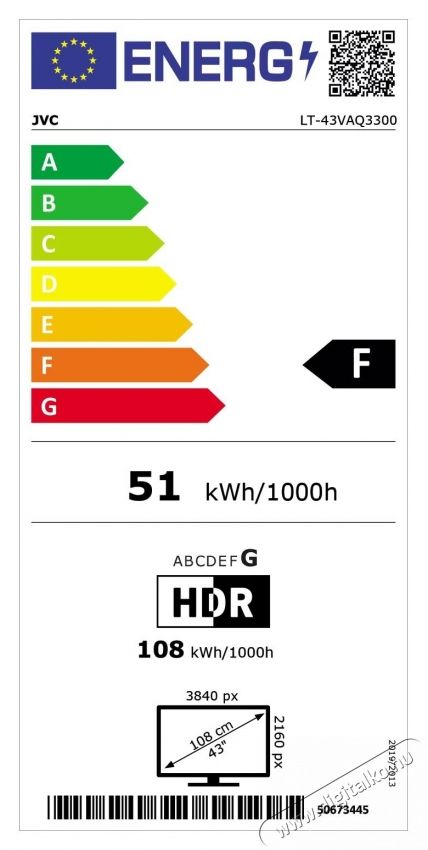 JVC 43VAQ3300 Telev&iacute;zi&oacute;, QLED, 108 cm, Smart Android, 4K Ultra HD, F energiaoszt&aacute;ly Telev&iacute;zi&oacute;k - Plazma telev&iacute;zi&oacute; - 535365