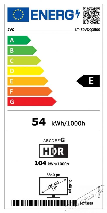 JVC 50VDQ3500 QLED telev&iacute;zi&oacute;, 126 cm, Smart, 4K Ultra HD, E energiaoszt&aacute;ly Telev&iacute;zi&oacute;k - Plazma telev&iacute;zi&oacute; - 535367