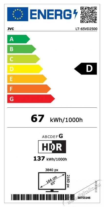 JVC 65VD2500 LED telev&iacute;zi&oacute;, 164 cm, Smart, 4K Ultra HD, D energiaoszt&aacute;ly Telev&iacute;zi&oacute;k - LED telev&iacute;zi&oacute; - UHD 4K felbont&aacute;s&uacute; - 535371