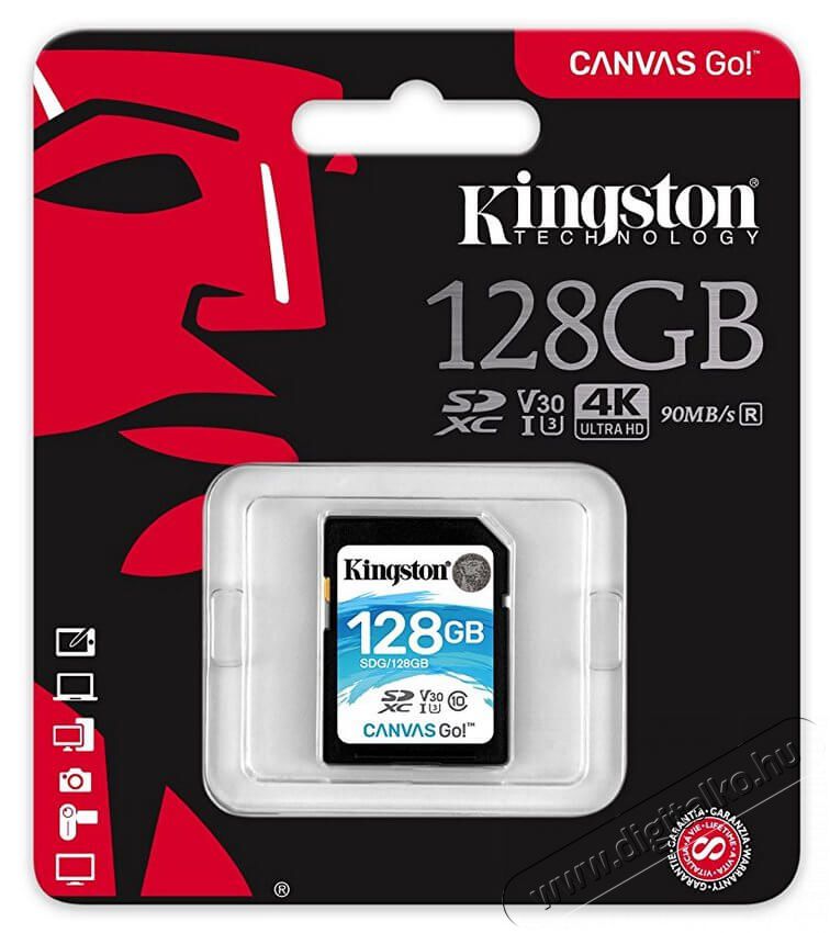 Kingston 128GB SD Canvas Go (SDXC Class 10 UHS-I U3) (SDG/128GB) memória kártya Memória kártya / Pendrive - SD / SDHC / SDXC kártya - 336586