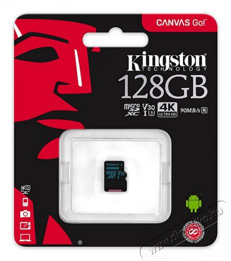 Kingston Canvas Go 128GB Class 10 UHS-I U3 micro SD (SDCG2/128GBSP) memória kártya Memória kártya / Pendrive - MicroSD / MicroSDHC kártya - 336588