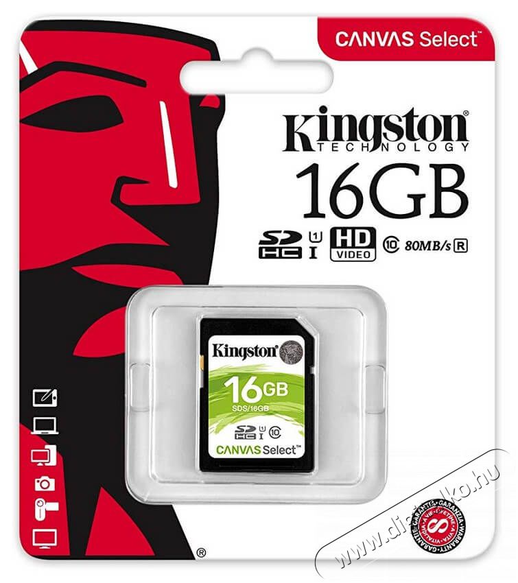 Kingston SD 16GB Class 10 UHS-I (SDS/16GB) memória kártya Memória kártya / Pendrive - SD / SDHC / SDXC kártya - 334405