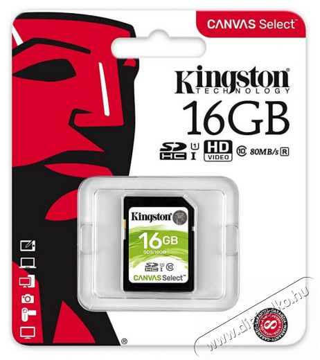 Kingston SD 16GB Class 10 UHS-I (SDS/16GB) memória kártya Memória kártya / Pendrive - SD / SDHC / SDXC kártya - 334405
