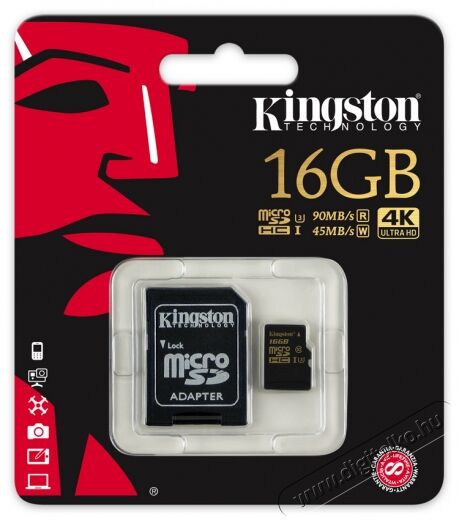 Kingston 16GB SD (microSDHC Class U3 UHS-I) (SDCG/16GB) memória kártya adapterrel Memória kártya / Pendrive - MicroSD / MicroSDHC kártya - 314293