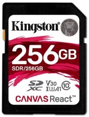 Kingston 256GB SD Canvas React (SDXC Class 10 UHS-I U3) (SDR/256GB) memória kártya Memória kártya / Pendrive - SD / SDHC / SDXC kártya - 337383