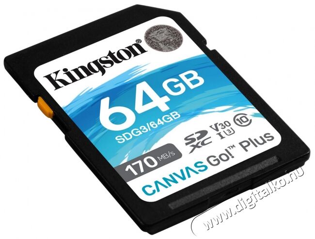 Kingston 64GB SD Canvas Go Plus (SDXC Class 10 UHS-I U3) (SDG3/64GB) memória kártya Memória kártya / Pendrive - SD / SDHC / SDXC kártya - 367840