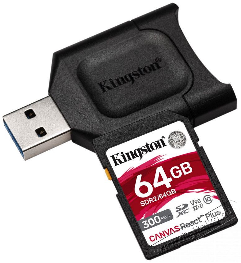 Kingston 64GB SD Canvas React Plus (SDXC Class 10 UHS-II U3) (MLPR2/64GB) memória kártya + olvasó Memória kártya / Pendrive - SD / SDHC / SDXC kártya - 367822
