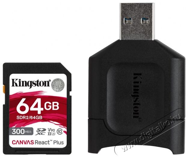 Kingston 64GB SD Canvas React Plus (SDXC Class 10 UHS-II U3) (MLPR2/64GB) memória kártya + olvasó Memória kártya / Pendrive - SD / SDHC / SDXC kártya - 367822