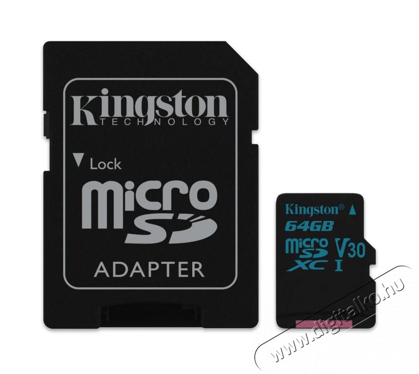 Kingston 64GB microSDXC Canvas Go Class 10 UHS-I U3 (SDCG2/64GB) memória kártya + adapter Memória kártya / Pendrive - MicroSD / MicroSDHC kártya - 336594