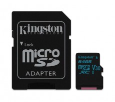 Kingston 64GB microSDXC Canvas Go Class 10 UHS-I U3 (SDCG2/64GB) memória kártya + adapter Memória kártya / Pendrive - MicroSD / MicroSDHC kártya - 336594
