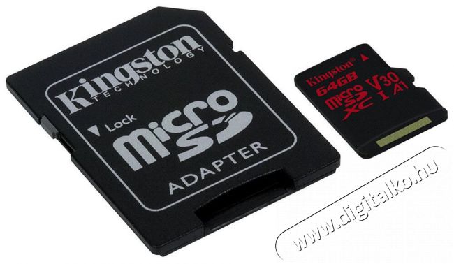 Kingston 64GB SD micro Canvas React (SDXC Class 10 UHS-I U3) (SDCR/64GB) memória kártya adapterrel Memória kártya / Pendrive - MicroSD / MicroSDHC kártya - 337388