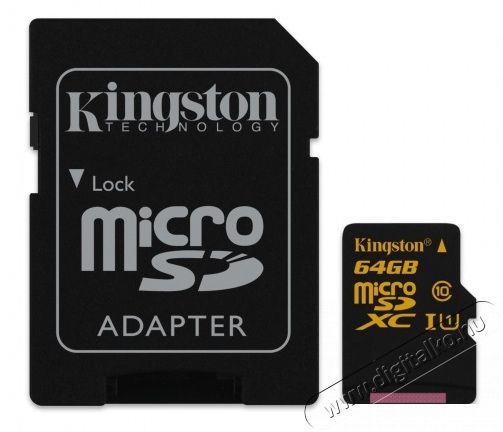 Kingston 64GB SD micro (SDXC Class 10 UHS-I) (SDCA10/64GB) memória kártya adapterrel Memória kártya / Pendrive - MicroSD / MicroSDHC kártya - 312050