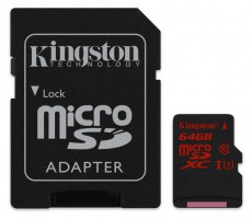 Kingston 64GB SD micro (SDXC UHS-I SC3) (SDCA3/64GB) memória kártya adapterrel Memória kártya / Pendrive - MicroSD / MicroSDHC kártya - 312053