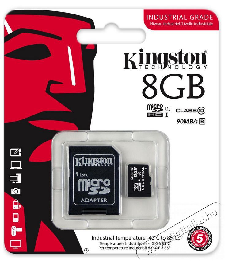 Kingston 8GB SD micro (SDHC Class 10 UHS-I)Industrial Temp Card (SDCIT/8GB ) memória kártya adapterrel Memória kártya / Pendrive - MicroSD / MicroSDHC kártya - 332607