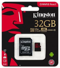 Kingston Canvas React 32GB Class 10 UHS-I U3 (SDCR/32GB) micro SD memória kártya Memória kártya / Pendrive - MicroSD / MicroSDHC kártya - 337385