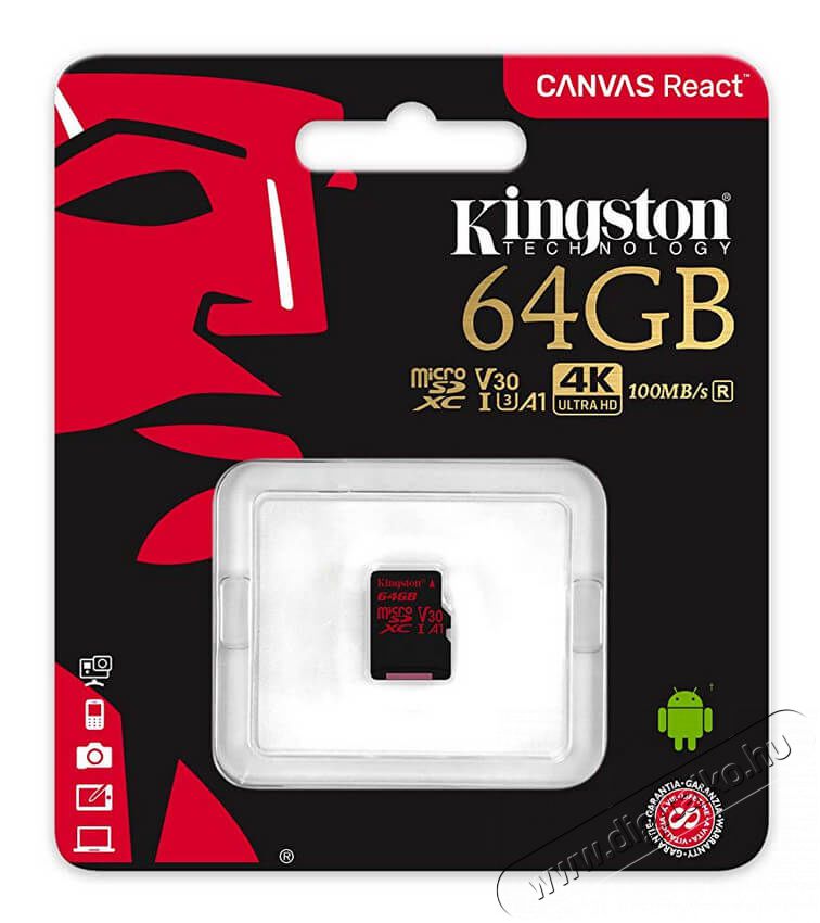 Kingston Canvas React 64GB Class 10 UHS-I U3 micro SD (SDCR/64GBSP) memória kártya Memória kártya / Pendrive - MicroSD / MicroSDHC kártya - 337389