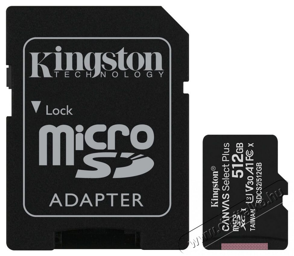 Kingston 512GB SD micro Canvas Select Plus (SDXC Class 10 A1) (SDCS2/512GB) memória kártya Memória kártya / Pendrive - MicroSD / MicroSDHC kártya - 367780