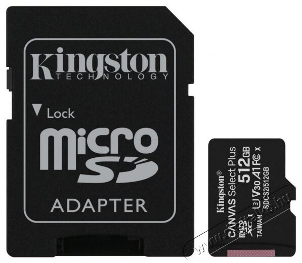 Kingston 512GB SD micro Canvas Select Plus (SDXC Class 10 A1) (SDCS2/512GB) memória kártya Memória kártya / Pendrive - MicroSD / MicroSDHC kártya - 367780