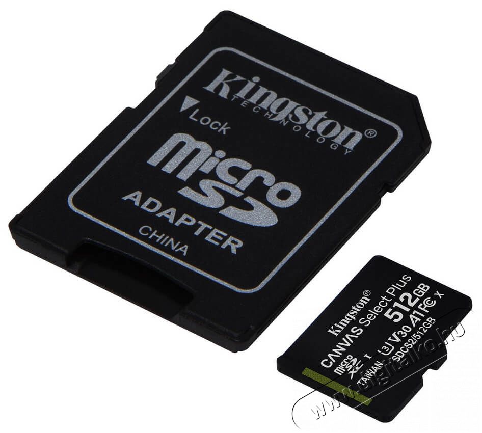 Kingston 512GB SD micro Canvas Select Plus (SDXC Class 10 A1) (SDCS2/512GB) memória kártya Memória kártya / Pendrive - MicroSD / MicroSDHC kártya - 367780