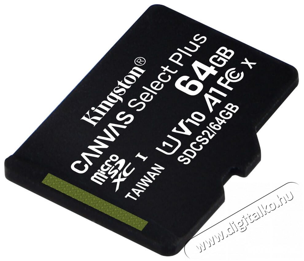 Kingston 64GB SD micro Canvas Select Plus (SDXC Class 10 A1) (SDCS2/64GBSP) memória kártya Memória kártya / Pendrive - MicroSD / MicroSDHC kártya - 367782