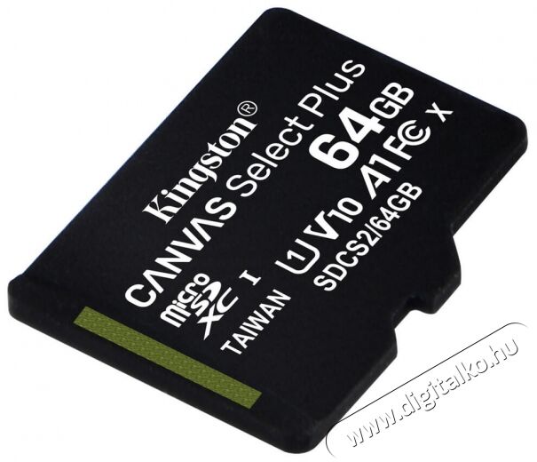 Kingston 64GB SD micro Canvas Select Plus (SDXC Class 10 A1) (SDCS2/64GBSP) memória kártya Memória kártya / Pendrive - MicroSD / MicroSDHC kártya - 367782