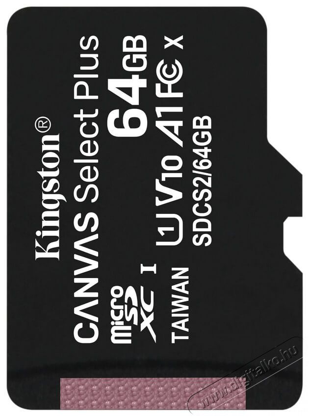 Kingston 64GB SD micro Canvas Select Plus (SDXC Class 10 A1) (SDCS2/64GBSP) memória kártya Memória kártya / Pendrive - MicroSD / MicroSDHC kártya - 367782