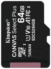 Kingston 64GB SD micro Canvas Select Plus (SDXC Class 10 A1) (SDCS2/64GBSP) memória kártya Memória kártya / Pendrive - MicroSD / MicroSDHC kártya - 367782