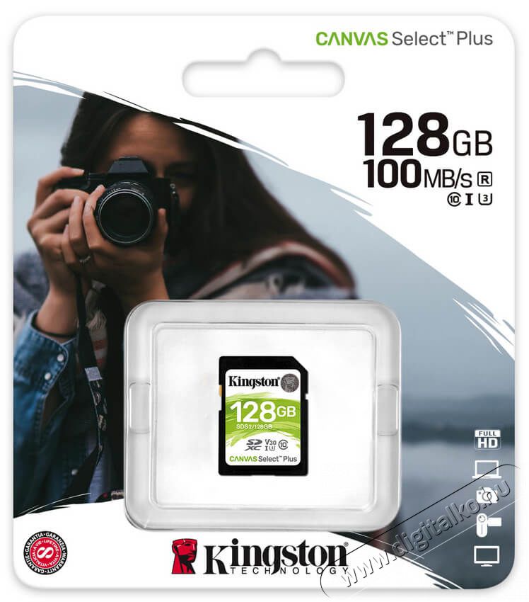 Kingston 128GB SD Canvas Select Plus (SDXC Class 10 UHS-I U3) (SDS2/128GB) memória kártya Memória kártya / Pendrive - SD / SDHC / SDXC kártya - 367769