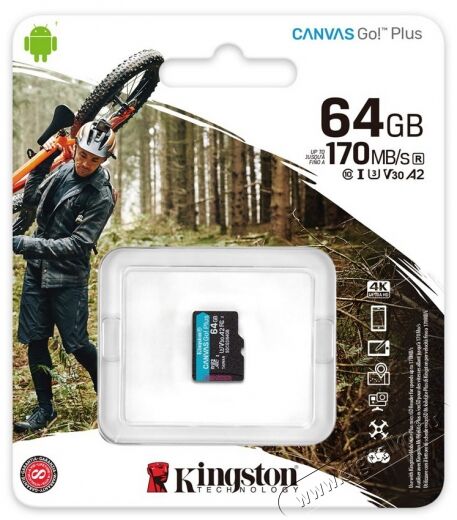 Kingston 64GB SD micro Canvas Go! Plus (SDXC Class 10 UHS-I U3) (SDCG3/64GBSP) memória kártya Memória kártya / Pendrive - MicroSD / MicroSDHC kártya - 367823