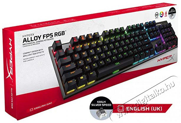 Kingston HyperX Alloy FPS (Kailh Silver Speed) RGB vil&aacute;g&iacute;t&oacute; mechanikus gaming billentyűzet - UK Iroda &eacute;s sz&aacute;m&iacute;t&aacute;stechnika - Billentyűzet / billentyűzet szett - Vezet&eacute;kes - 367831